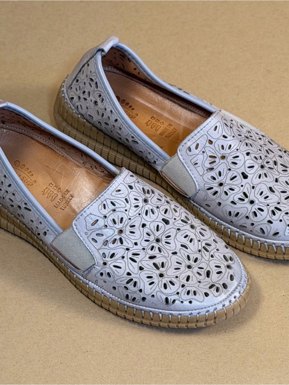 Spring Step Women's Perforated Slip-On Loafers in Light Beige and Tan - Picture 3 of 7